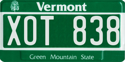 VT license plate XOT838