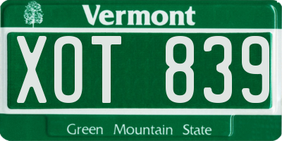 VT license plate XOT839