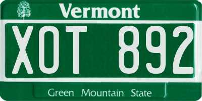 VT license plate XOT892
