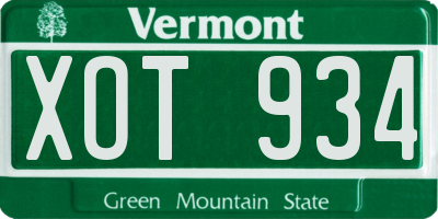 VT license plate XOT934
