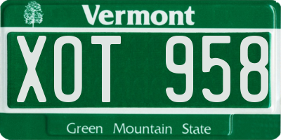 VT license plate XOT958