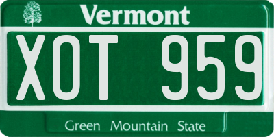VT license plate XOT959