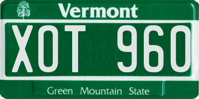 VT license plate XOT960