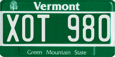 VT license plate XOT980