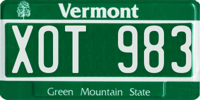 VT license plate XOT983