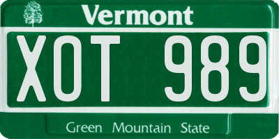 VT license plate XOT989