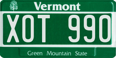 VT license plate XOT990