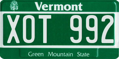 VT license plate XOT992