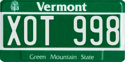 VT license plate XOT998