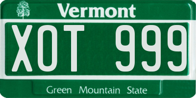 VT license plate XOT999