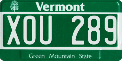 VT license plate XOU289