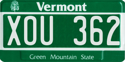 VT license plate XOU362