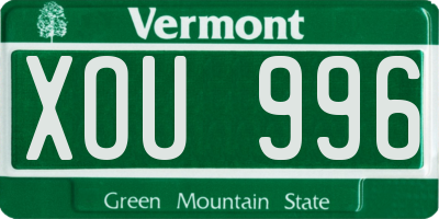 VT license plate XOU996