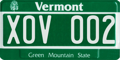 VT license plate XOV002