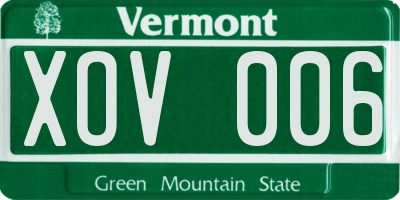 VT license plate XOV006