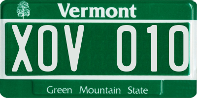 VT license plate XOV010