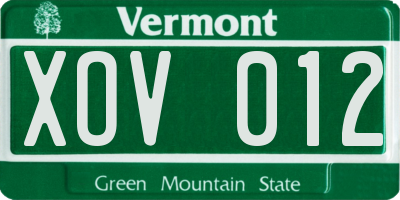 VT license plate XOV012