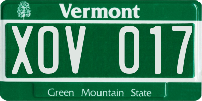 VT license plate XOV017