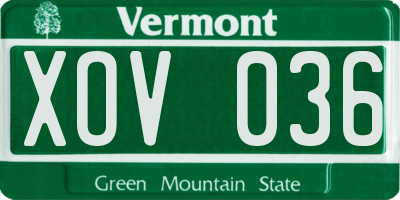 VT license plate XOV036