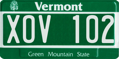 VT license plate XOV102