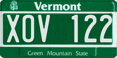 VT license plate XOV122