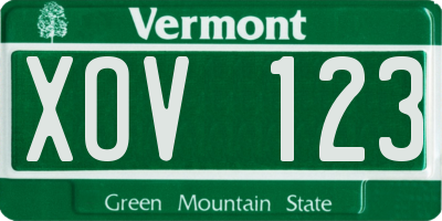 VT license plate XOV123
