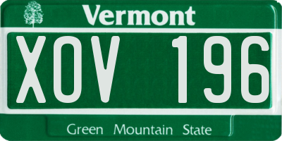 VT license plate XOV196