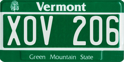 VT license plate XOV206