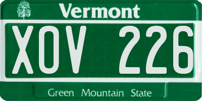 VT license plate XOV226