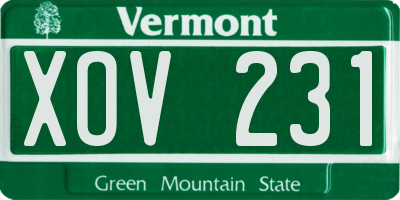 VT license plate XOV231