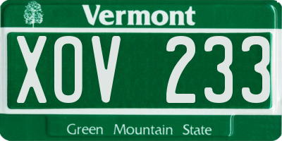 VT license plate XOV233