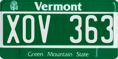 VT license plate XOV363
