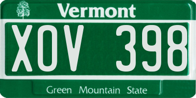 VT license plate XOV398