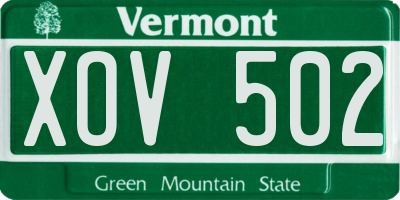 VT license plate XOV502