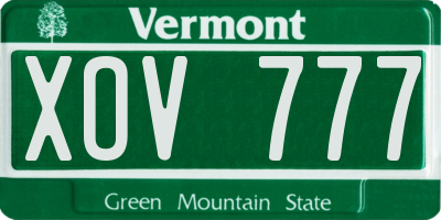 VT license plate XOV777