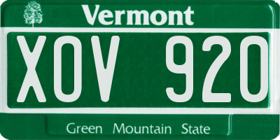 VT license plate XOV920