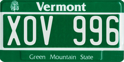 VT license plate XOV996