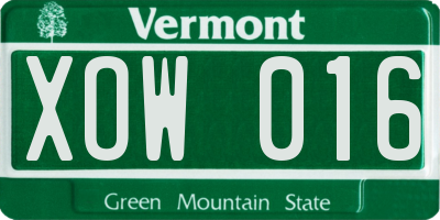 VT license plate XOW016