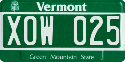 VT license plate XOW025