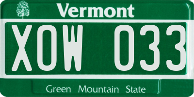 VT license plate XOW033