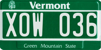VT license plate XOW036