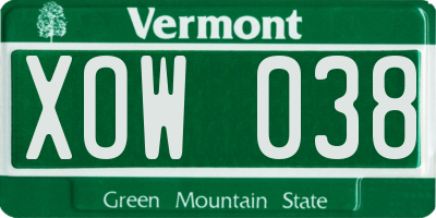 VT license plate XOW038