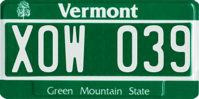 VT license plate XOW039