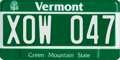 VT license plate XOW047