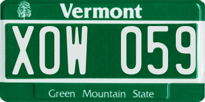 VT license plate XOW059
