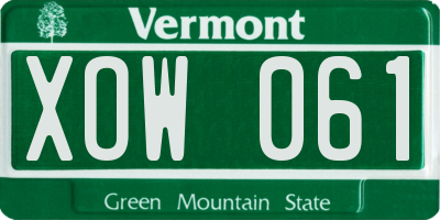 VT license plate XOW061