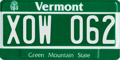 VT license plate XOW062