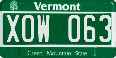 VT license plate XOW063