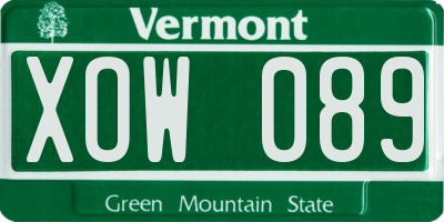 VT license plate XOW089