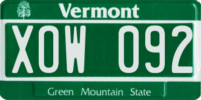 VT license plate XOW092